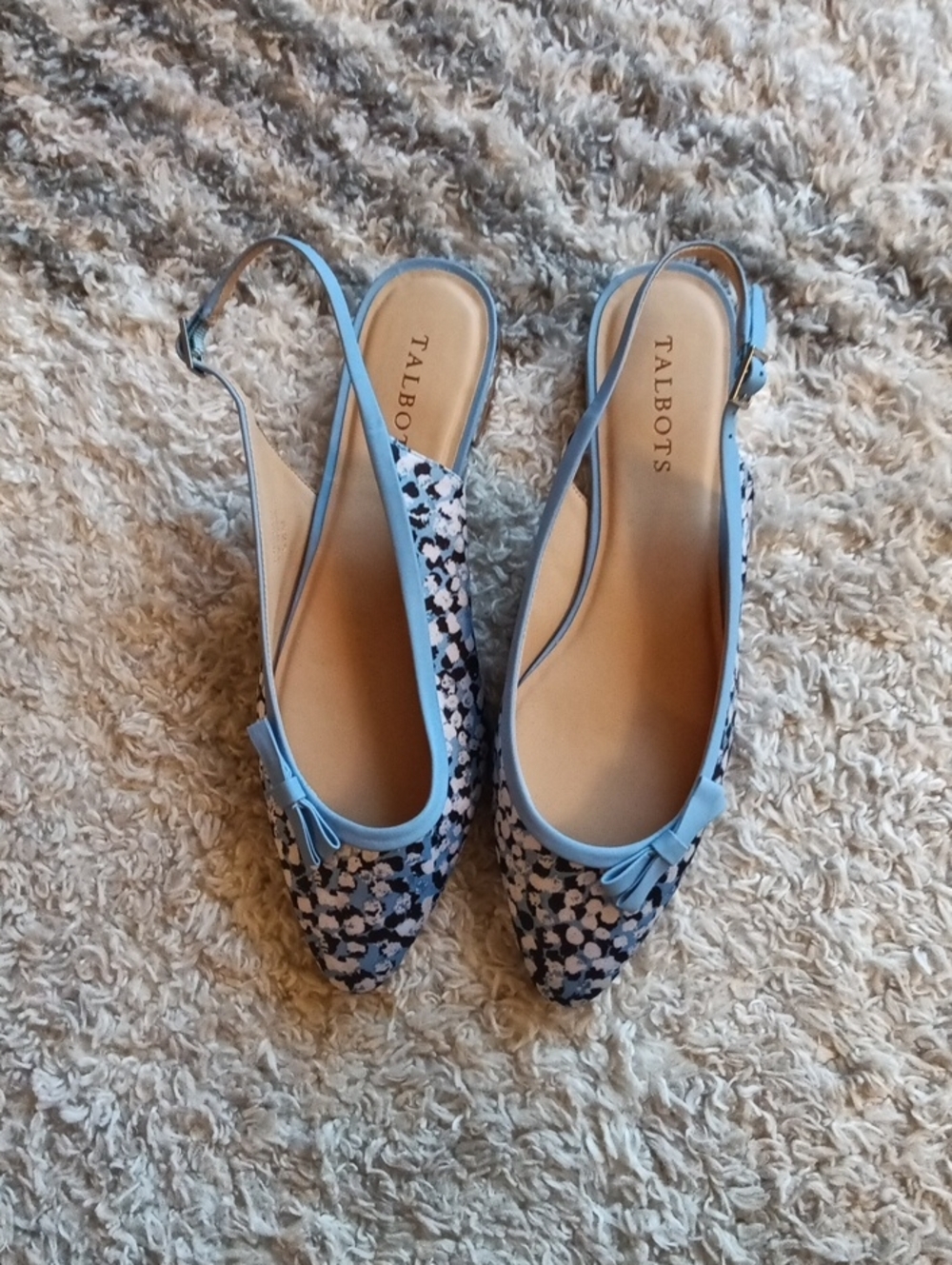 Talbots Light Blue Floral Slingback Flats